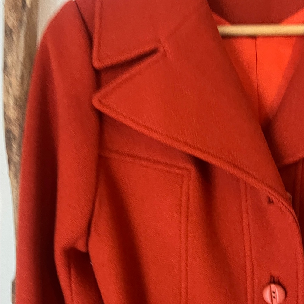 Vintage 70s Young Miss Rust Orange Brick Red Wool Trench Coat with Belt Small - Picture 8 of 9